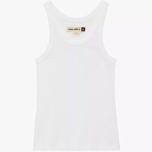 ZARA White Ribbed Tank Top - Slim Scoop Neck